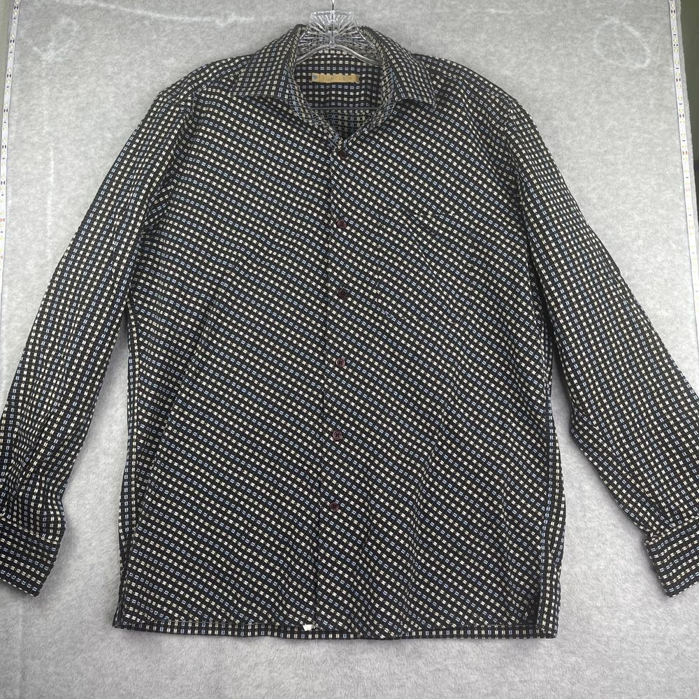 Men's Turtle brand button up‎ shirt, navy and beige, size 42, long sleeve woven